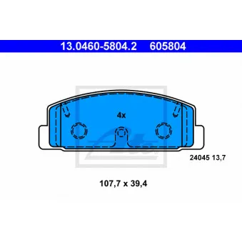 Jeu de 4 plaquettes de frein arrière ATE 13.0460-5804.2