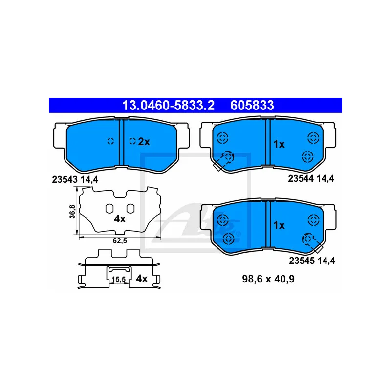 Jeu de 4 plaquettes de frein arrière ATE 13.0460-5833.2