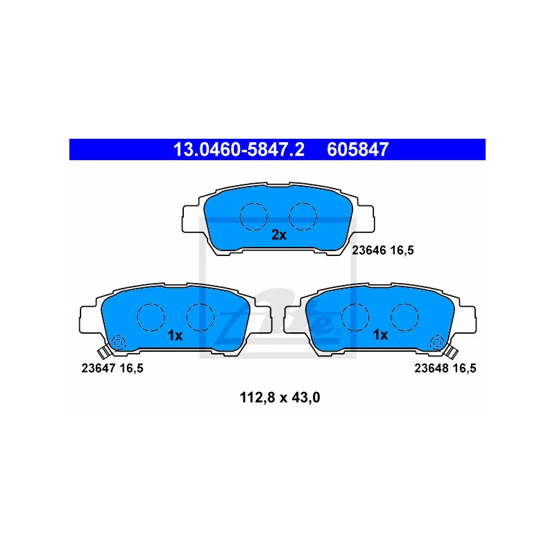 Jeu de 4 plaquettes de frein arrière ATE 13.0460-5847.2