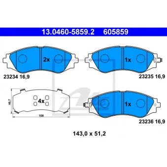 Jeu de 4 plaquettes de frein avant ATE 13.0460-5859.2