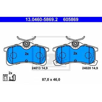 Jeu de 4 plaquettes de frein arrière ATE 13.0460-5869.2