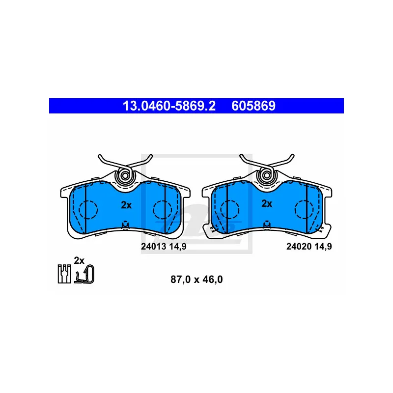 Jeu de 4 plaquettes de frein arrière ATE 13.0460-5869.2