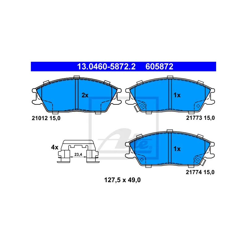 Jeu de 4 plaquettes de frein avant ATE 13.0460-5872.2