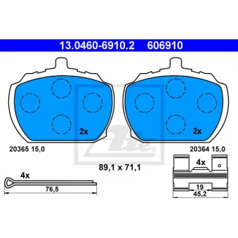Jeu de 4 plaquettes de frein avant ATE 13.0460-6910.2