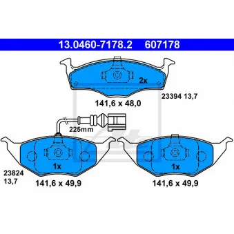 Jeu de 4 plaquettes de frein avant ATE 13.0460-7178.2