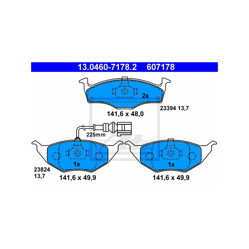 Jeu de 4 plaquettes de frein avant ATE 13.0460-7178.2