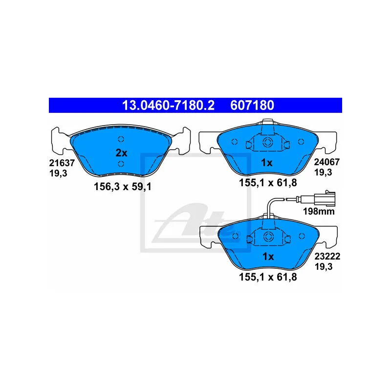 Jeu de 4 plaquettes de frein avant ATE 13.0460-7180.2