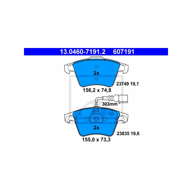 Jeu de 4 plaquettes de frein avant ATE 13.0460-7191.2
