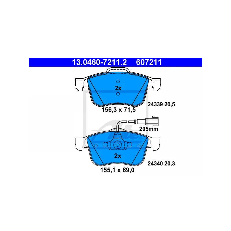 Jeu de 4 plaquettes de frein avant ATE 13.0460-7211.2