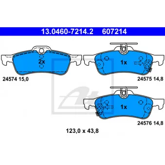 Jeu de 4 plaquettes de frein arrière ATE 13.0460-7214.2