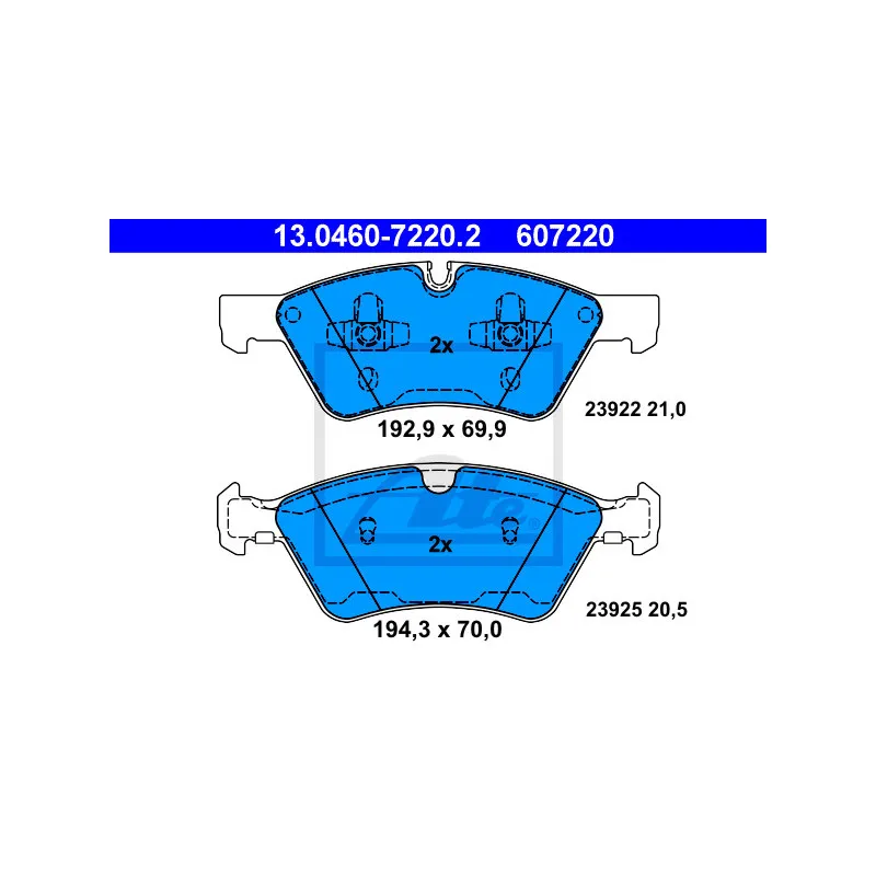 Jeu de 4 plaquettes de frein avant ATE 13.0460-7220.2