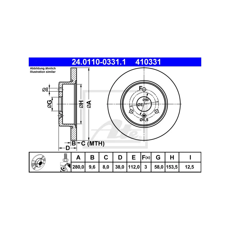 Jeu de 2 disques de frein avant ATE 24.0110-0331.1