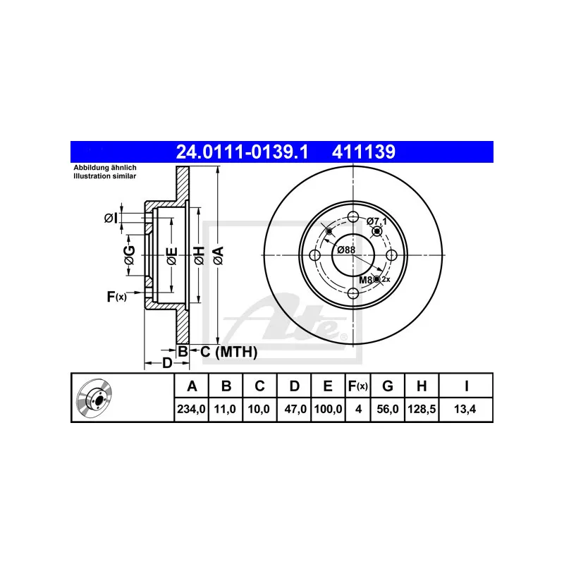 Jeu de 2 disques de frein avant ATE 24.0111-0139.1