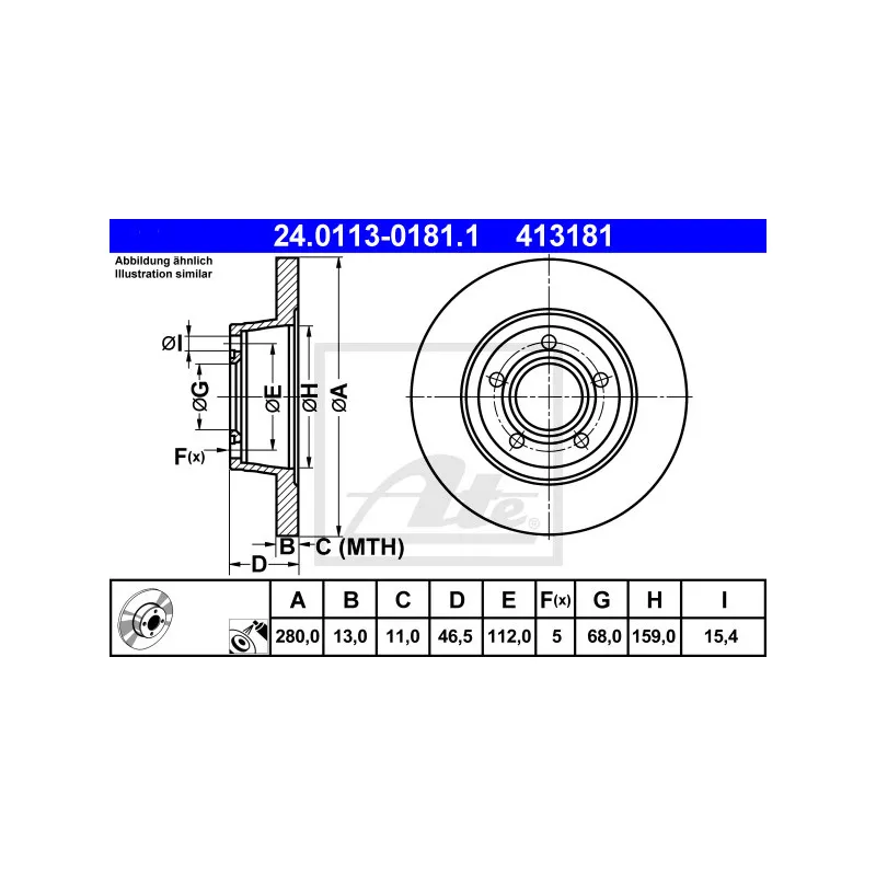 Jeu de 2 disques de frein avant ATE 24.0113-0181.1