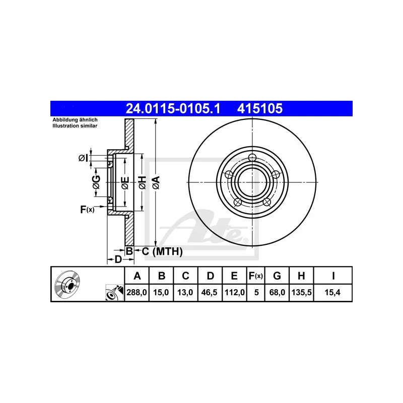 Jeu de 2 disques de frein avant ATE 24.0115-0105.1