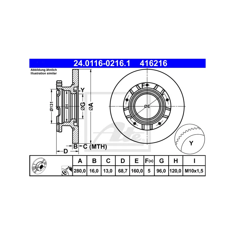 Jeu de 2 disques de frein arrière ATE 24.0116-0216.1