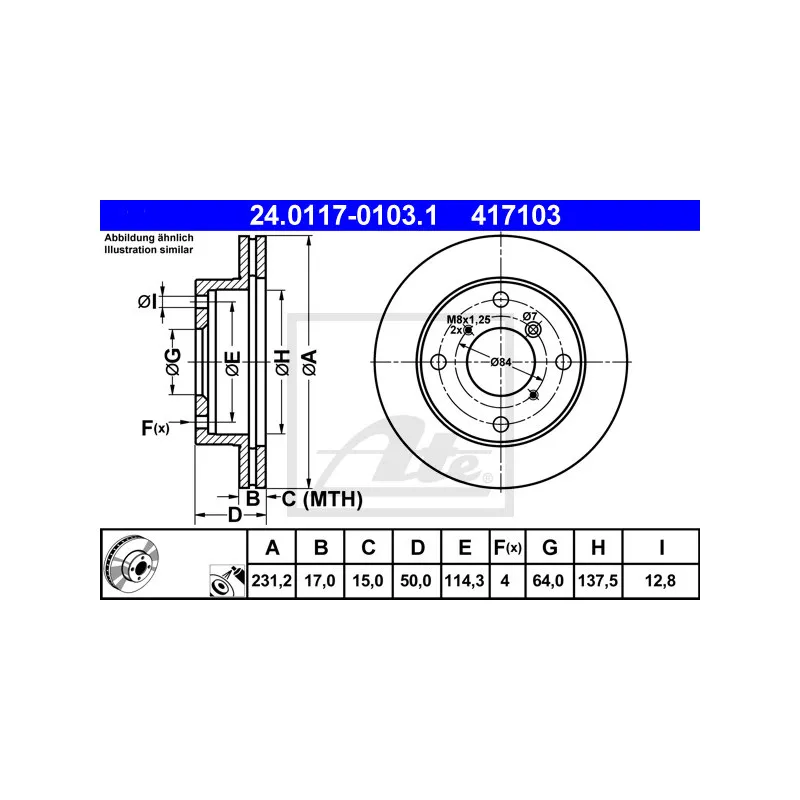 Jeu de 2 disques de frein avant ATE 24.0117-0103.1