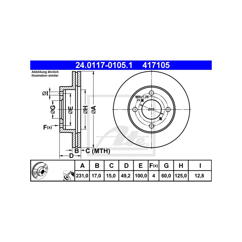 Jeu de 2 disques de frein avant ATE 24.0117-0105.1