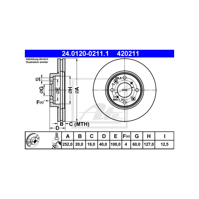 Jeu de 2 disques de frein avant ATE 24.0120-0211.1