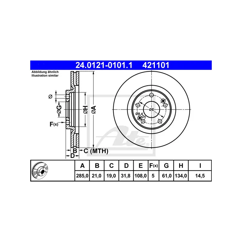 Jeu de 2 disques de frein avant ATE 24.0121-0101.1