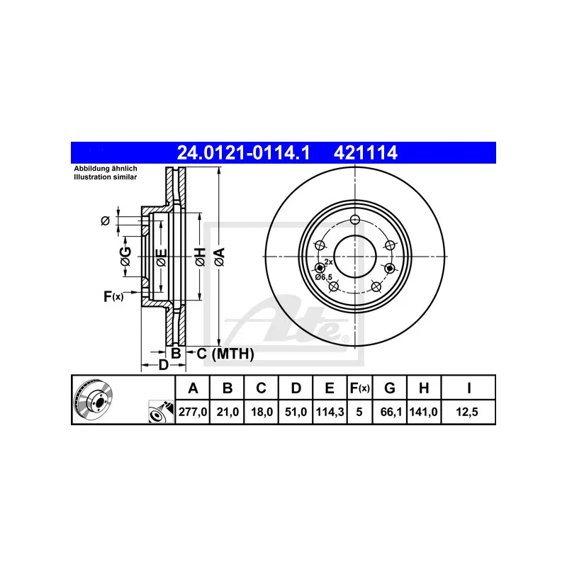 Jeu de 2 disques de frein avant ATE 24.0121-0114.1