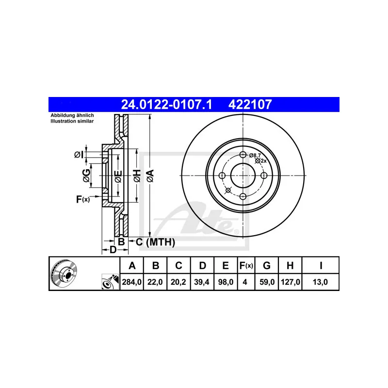 Jeu de 2 disques de frein avant ATE 24.0122-0107.1