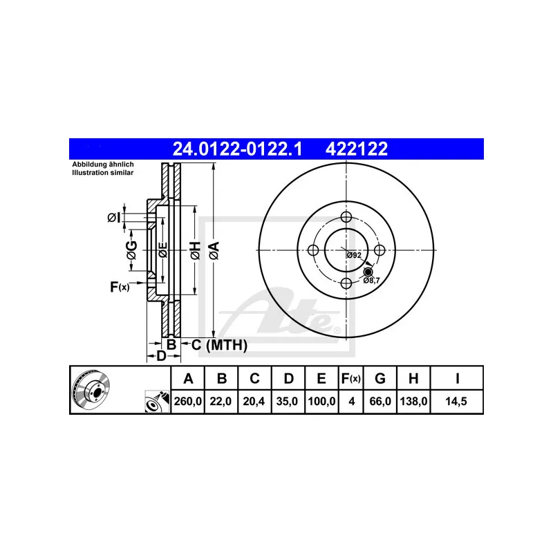 Jeu de 2 disques de frein avant ATE 24.0122-0122.1