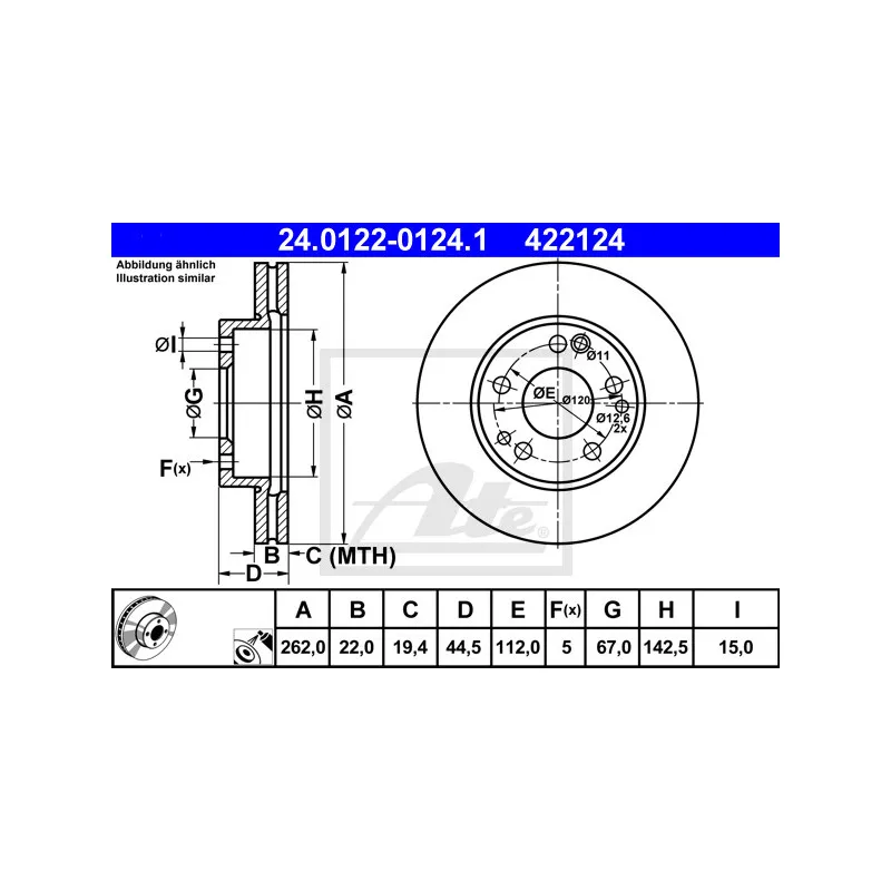 Jeu de 2 disques de frein avant ATE 24.0122-0124.1