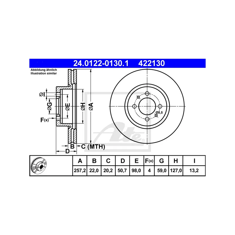 Jeu de 2 disques de frein avant ATE 24.0122-0130.1