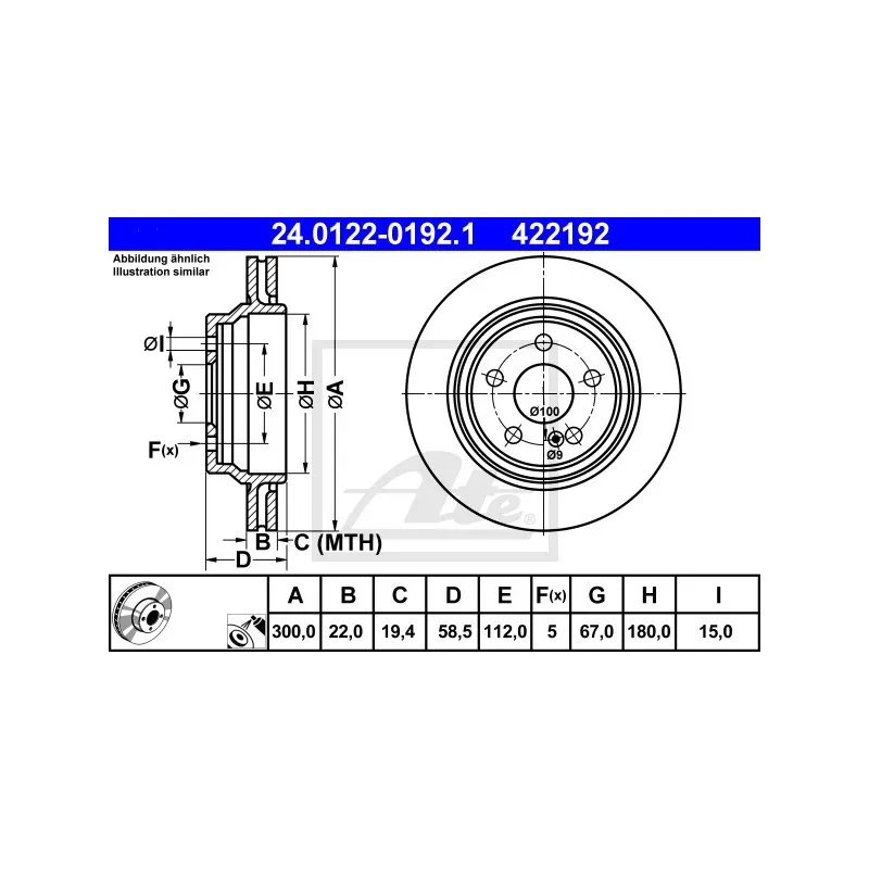 Jeu de 2 disques de frein arrière ATE 24.0122-0192.1