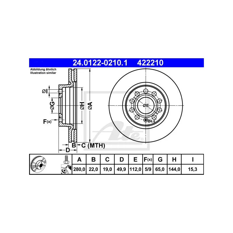 Jeu de 2 disques de frein avant ATE 24.0122-0210.1