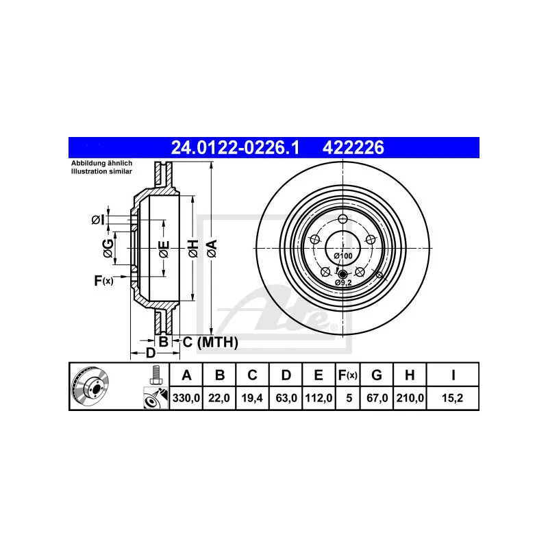 Jeu de 2 disques de frein arrière ATE 24.0122-0226.1