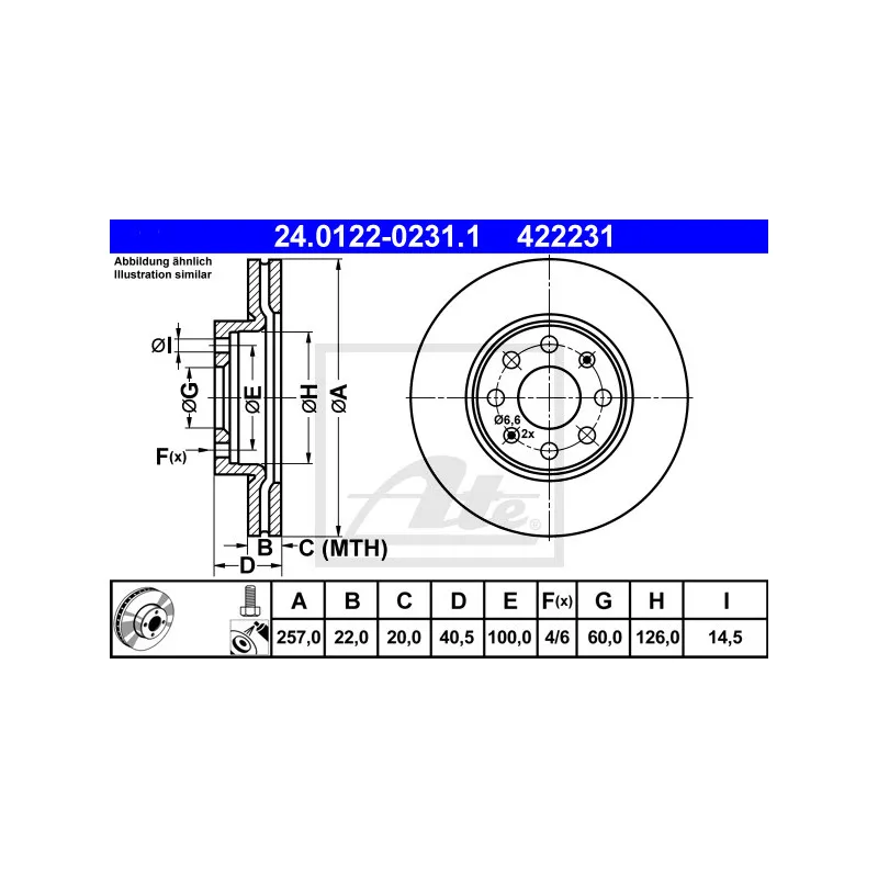 Jeu de 2 disques de frein avant ATE 24.0122-0231.1