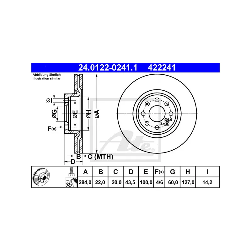 Jeu de 2 disques de frein avant ATE 24.0122-0241.1