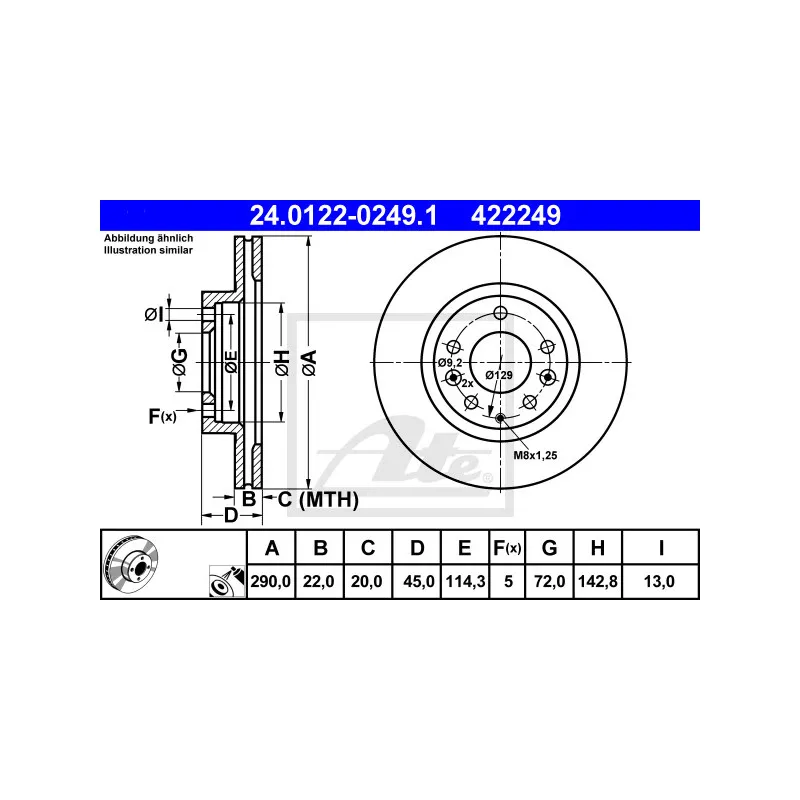 Jeu de 2 disques de frein avant ATE 24.0122-0249.1