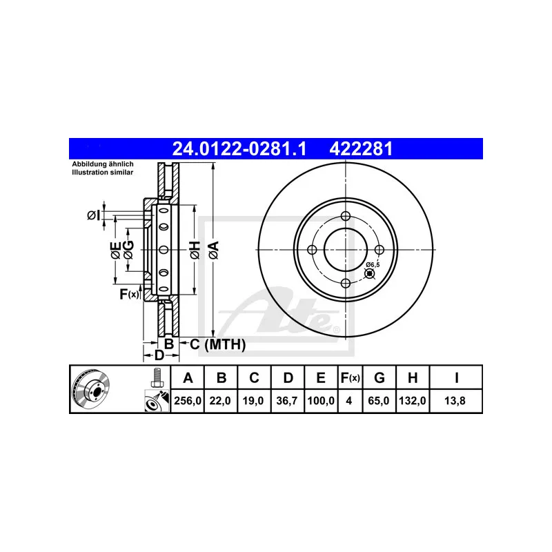 Jeu de 2 disques de frein avant ATE 24.0122-0281.1