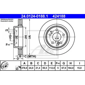 Jeu de 2 disques de frein arrière ATE 24.0124-0188.1