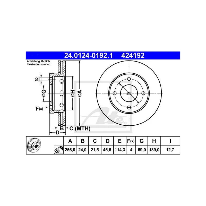 Jeu de 2 disques de frein avant ATE 24.0124-0192.1