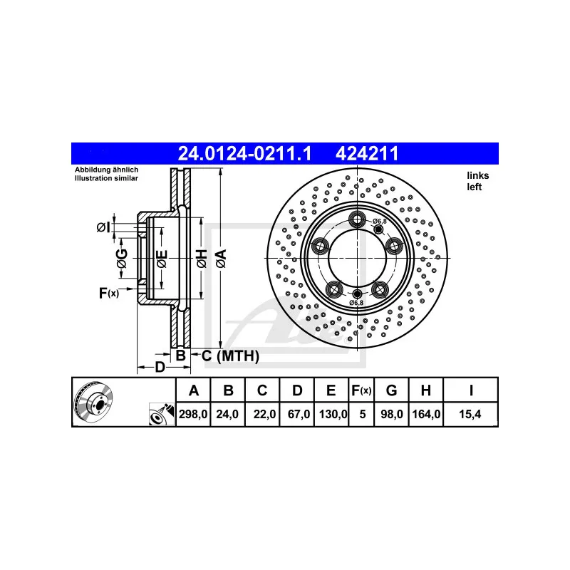 Disque de frein avant gauche ATE 24.0124-0211.1