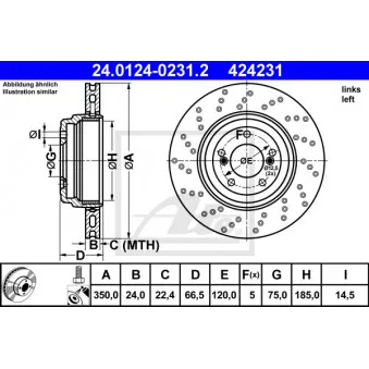 Disque de frein arrière gauche ATE 24.0124-0231.2