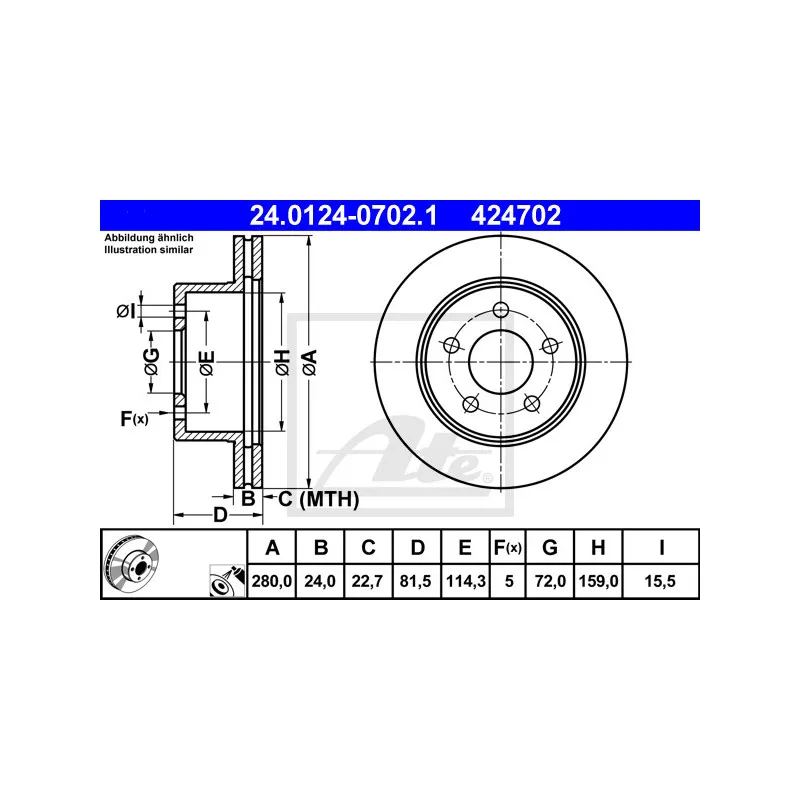 Jeu de 2 disques de frein avant ATE 24.0124-0702.1