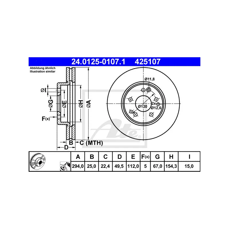 Jeu de 2 disques de frein avant ATE 24.0125-0107.1