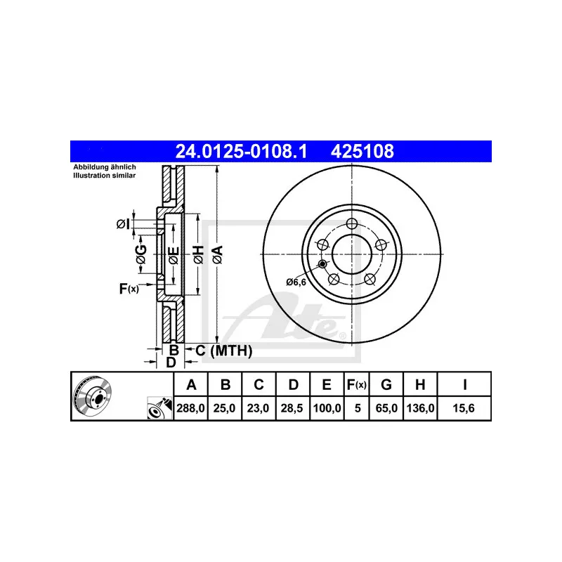 Jeu de 2 disques de frein avant ATE 24.0125-0108.1