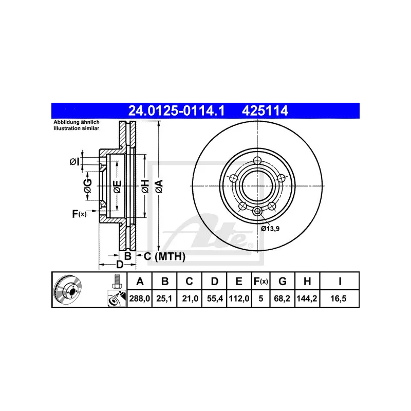 Jeu de 2 disques de frein avant ATE 24.0125-0114.1