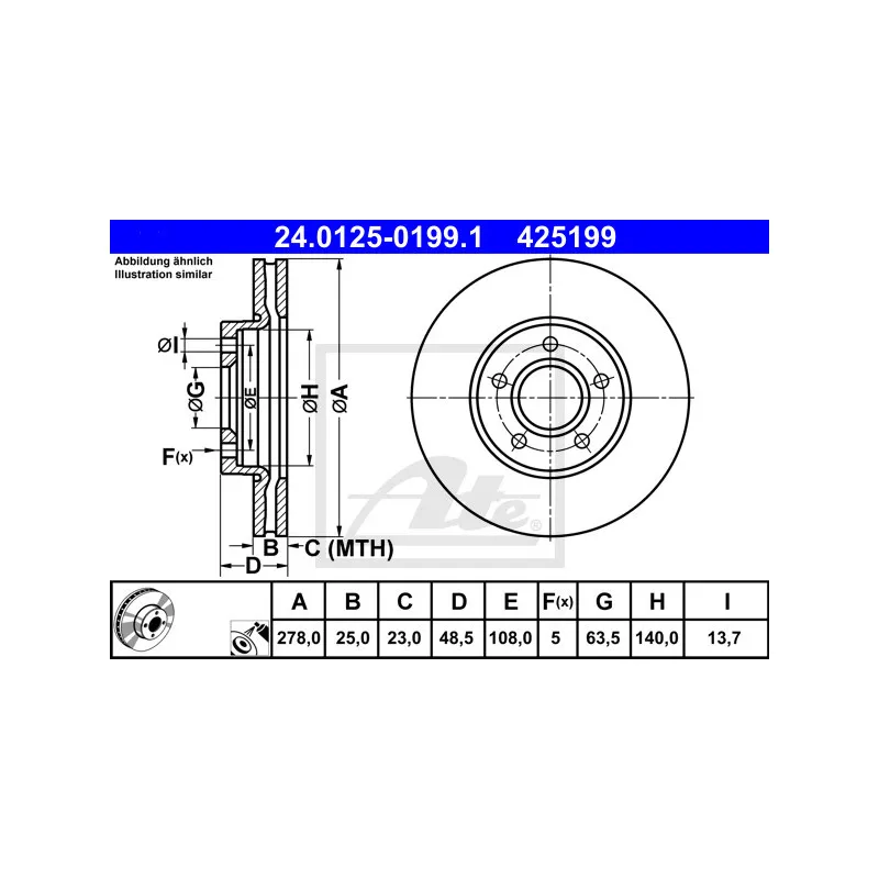 Jeu de 2 disques de frein avant ATE 24.0125-0199.1