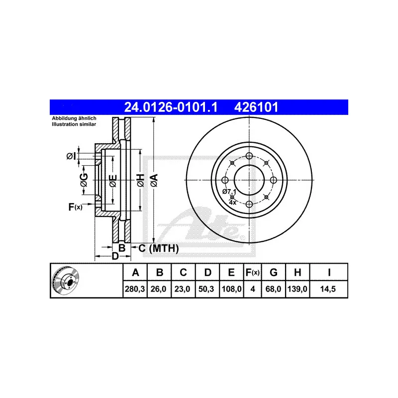 Jeu de 2 disques de frein avant ATE 24.0126-0101.1