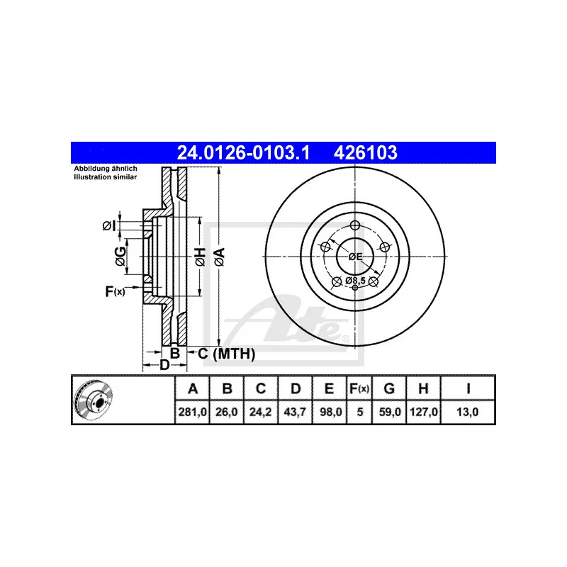 Jeu de 2 disques de frein avant ATE 24.0126-0103.1