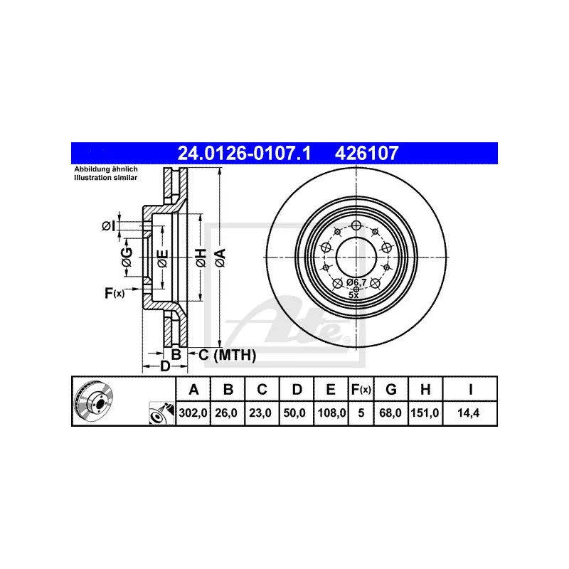 Jeu de 2 disques de frein avant ATE 24.0126-0107.1