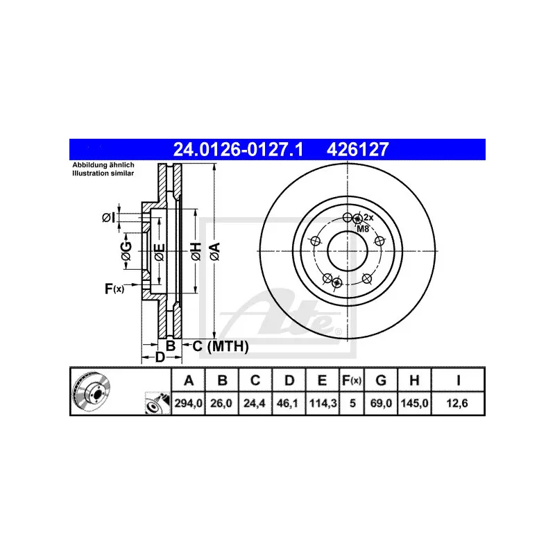 Jeu de 2 disques de frein avant ATE 24.0126-0127.1