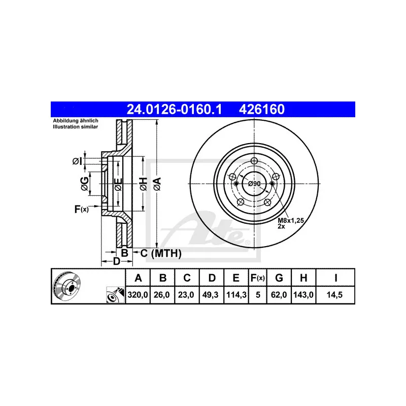 Jeu de 2 disques de frein avant ATE 24.0126-0160.1